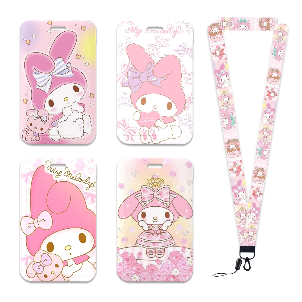 W Sanrio Melody Card Holder Student Lanyard PVC Multifunctional Waterproof and Degaussing Card Storage Protective Card Bag