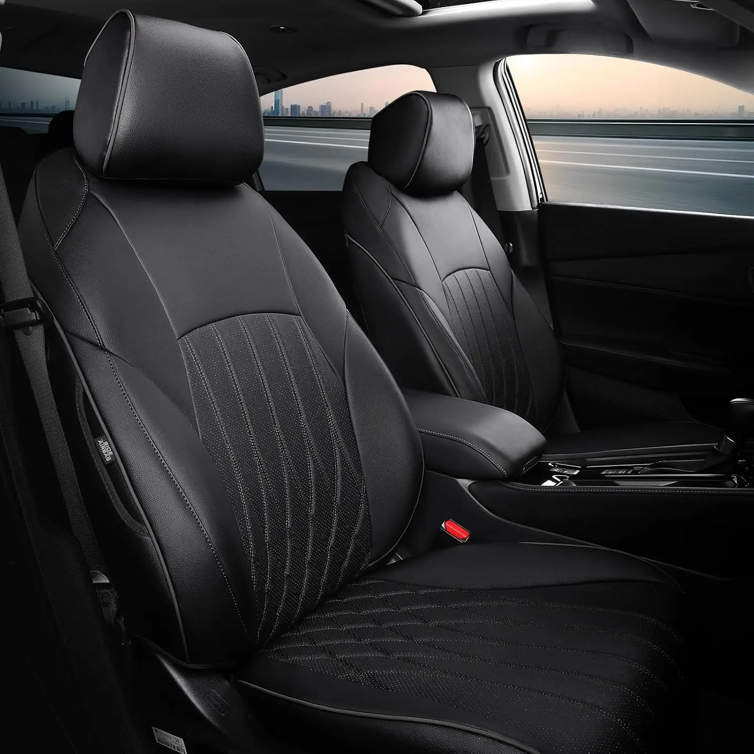 Car Seat Covers for 2023 - 2025 EX & Hybrid, Faux Leather, Black, Full Set with Rear Split Backrest