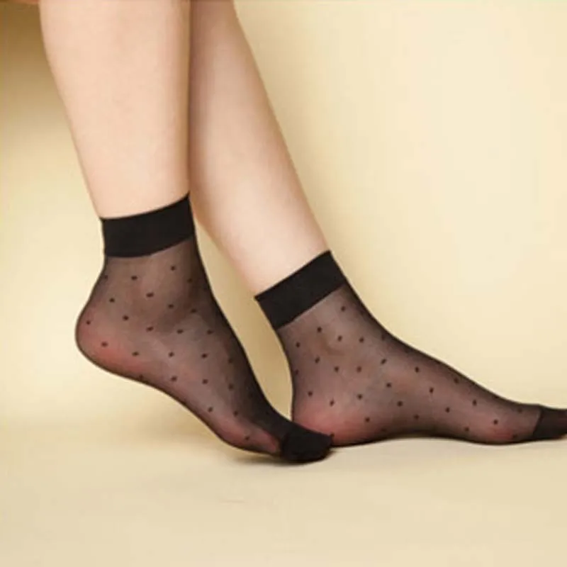 10Pairs/ Skin Color Dot Transparent Thin Women Crystal Silk Socks Nylon Fashion Ladies Summer Short Ankle Silk Socks