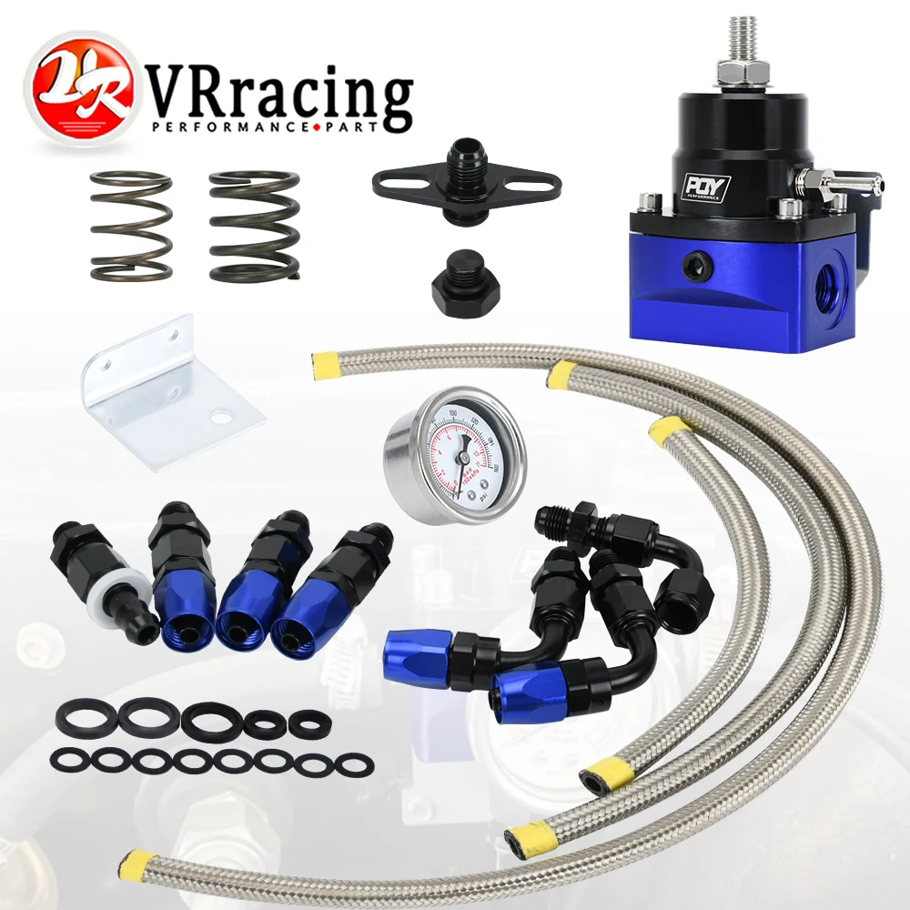 

AN6 Feed & AN6 Return Line W/ 0-160PSI Gauge Set 3-20/ 20-45/ 45-70 Pressure Springs Adjustable Fuel Pressure Regulator Kit