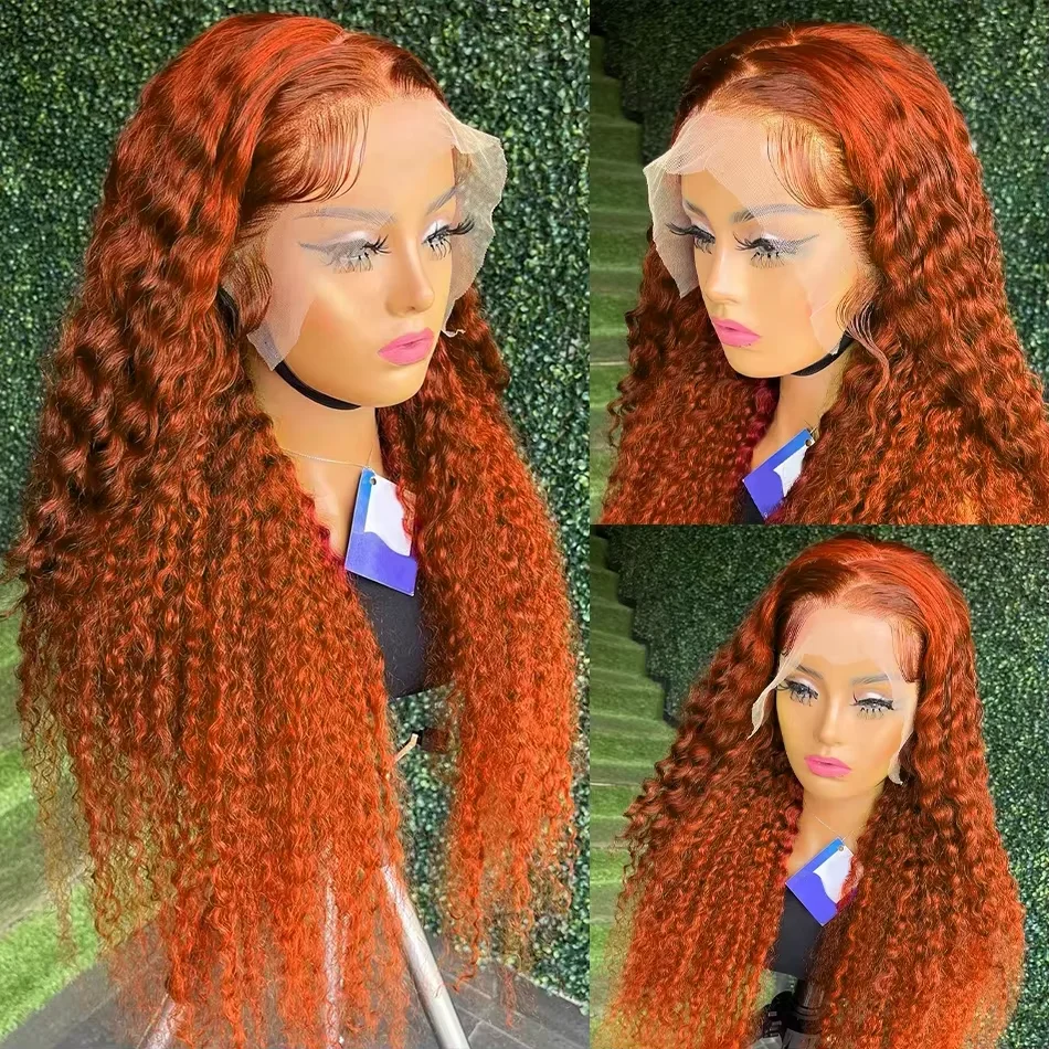 13x4 HD Lace Orange Ginger Deep Curly Wigs 30 36 Inch Water Wave Ginger Lace Front Wigs Human Hair Brazilian Human Hair