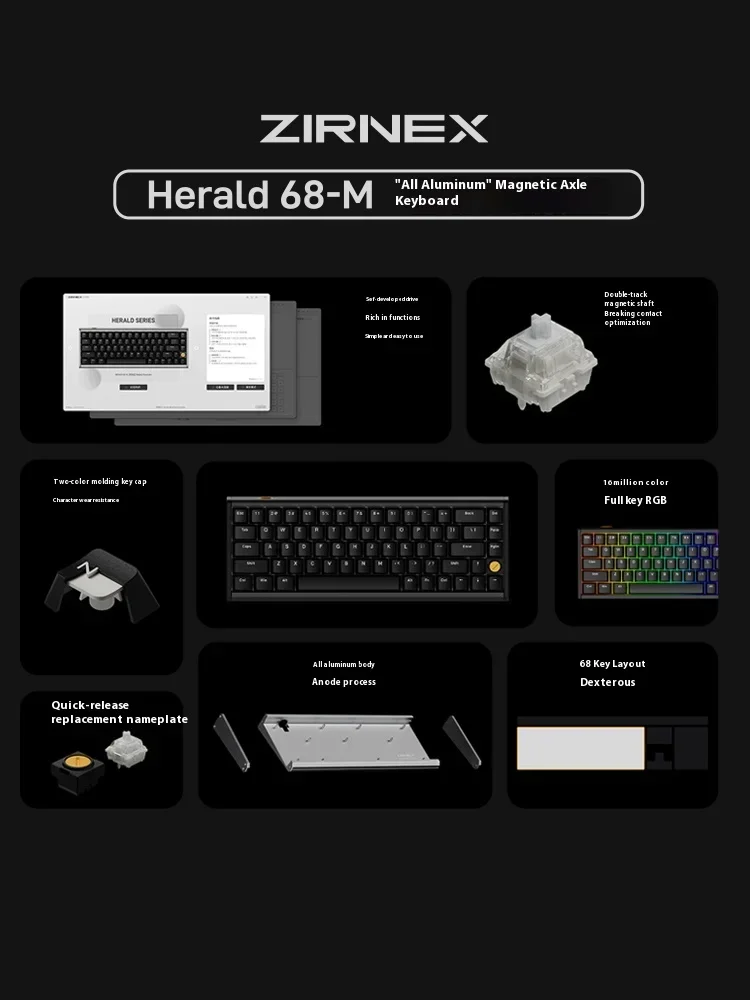 ZIRNEX Herald68-M, saklar magnetik Keyboard mekanik 8K hz berkabel Keyboard Gaming paduan Aluminium Keyboard RGB Pc Aksesoris