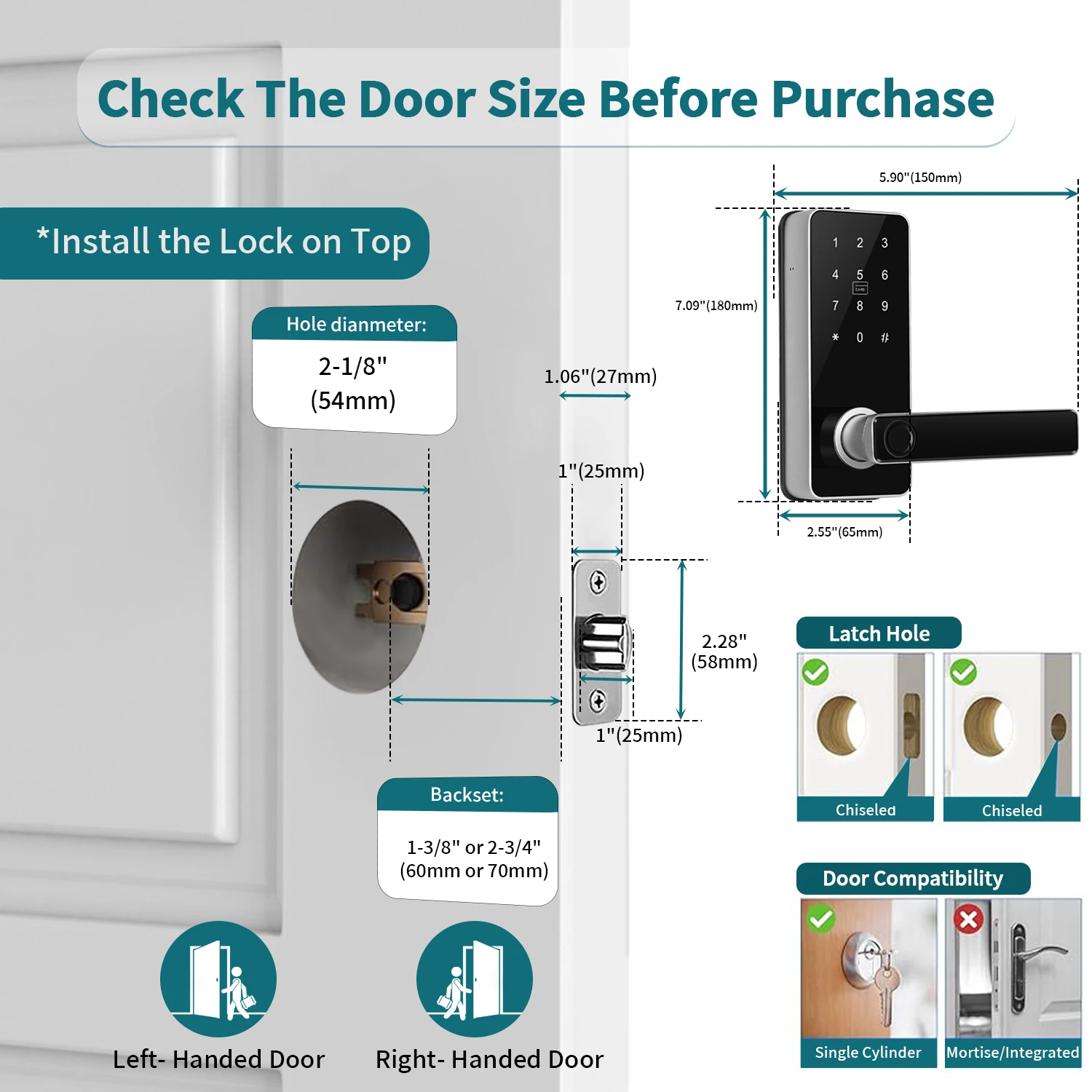 Smart Door Lock Digital Electronic Lock with Code Passcode, Electric Door Knob, Biometric Handle,  Bedroom Doors
