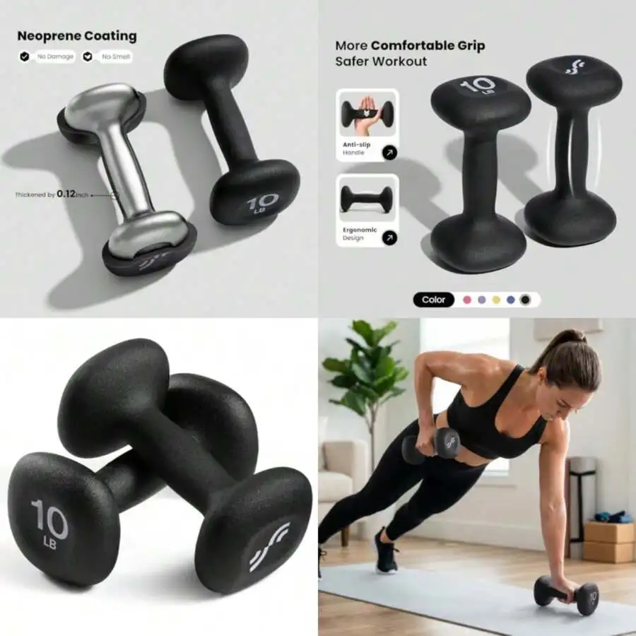 Neoprene Dumbbells Set Of 2, 2, 3, 5, 8, 10lb Hand Weights For Women, Non-Slip Ergonomic Design, Anti-Roll Square Shape At Home