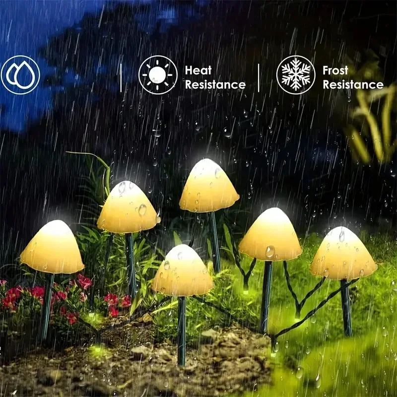 Cogumelo luzes solares ao ar livre inserção à terra cogumelo led pequenas luzes coloridas ajustável à prova dwaterproof água gramado cogumelo luzes de fadas