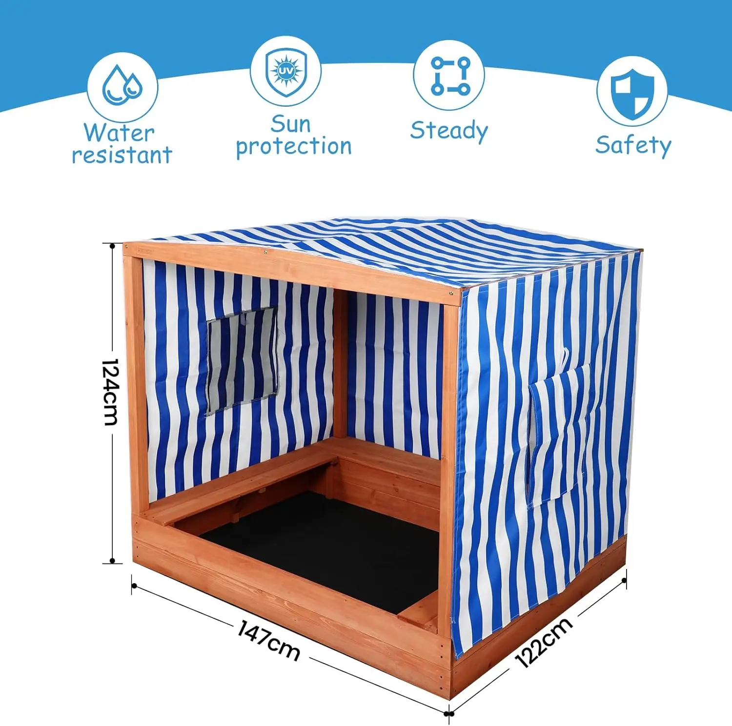 صندوق رمل خشبي كبير للأطفال ، صندوق رمل كبير مع غطاء ، للفناء الخلفي ، مقاوم للمطر و 3 مقاعد ، مسرح خارجي ، خشب الأرز