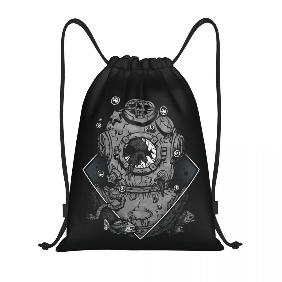 Drawstring Scuba Diving Skull Backpack para homens e mulheres, Gym Sport Sackpack, portátil, oculto, esquecimento, saco de compras