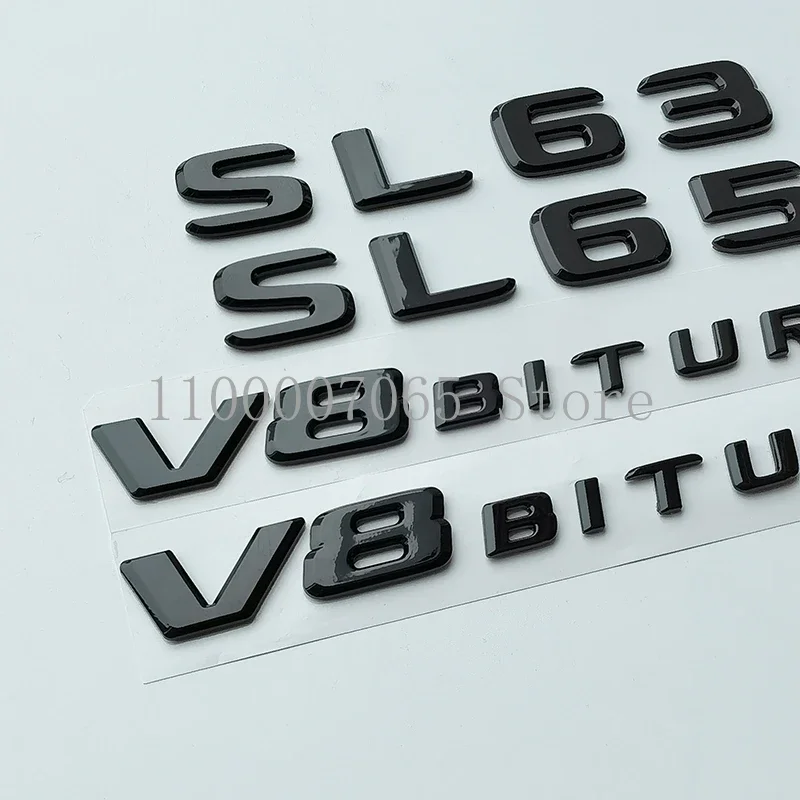 2017 Flat Glossy Black Letters SL63 SL65 V8 Biturbo Top ABS Emblem for Car Fender Trunk Nameplate Logo Sticker