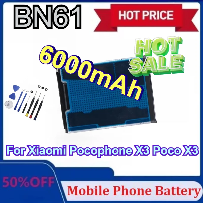 

BN61 6000mAh Mobile Phone Battery for Xiaomi Pocophone X3 Poco X3 Phone Replacement High-Capacity Batteries