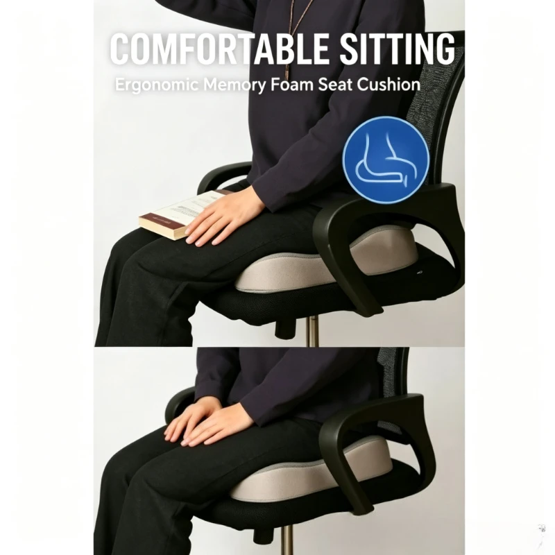 Memory Foam Seat Cushion Tailbone Sciatica Back Pain Relief Comfort Office Chair Car Seat Cushion Non-Slip Orthopedic MemoryFoam