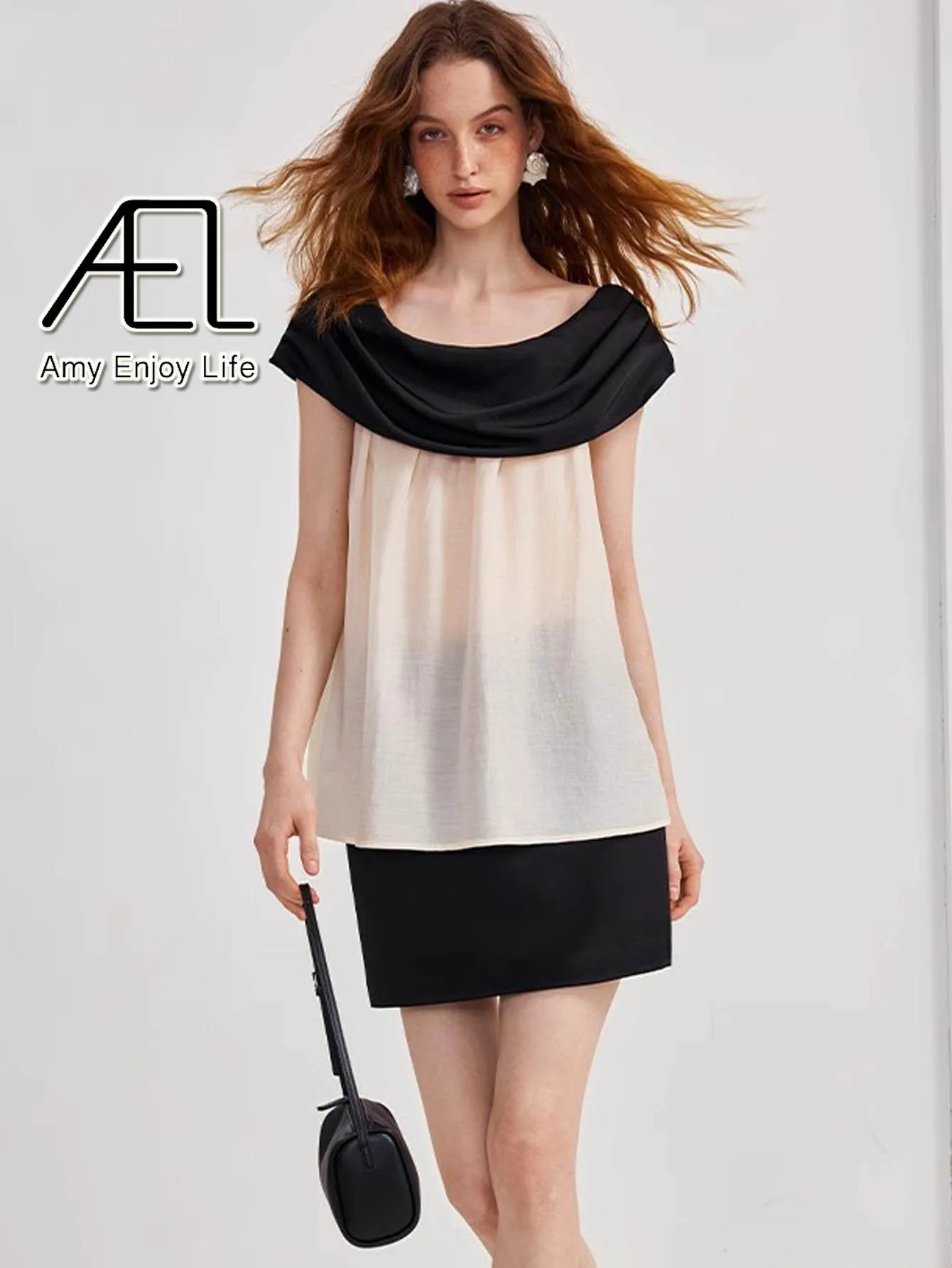 

AEL Summer Women Loose Tops Solid Colour Blocking Ladies Clothing Basic Casual Female
