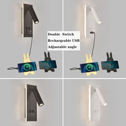 New Led Wall Lamp Sconce with Switch Black Brass Creative USB Port Reading Wall Lamp with 3W Spotlight for Bedroom Bedside