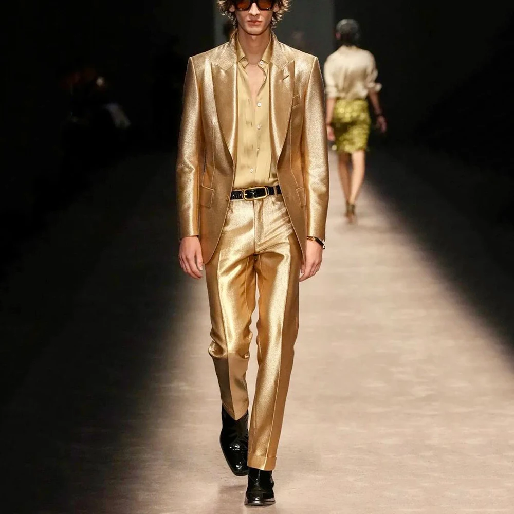 

Gorgeous Golden Men's Suits Single Breasted 2 Pieces Jacket Pants Blazers Sets Slim Fit Smart Male Banquet Party Clothing