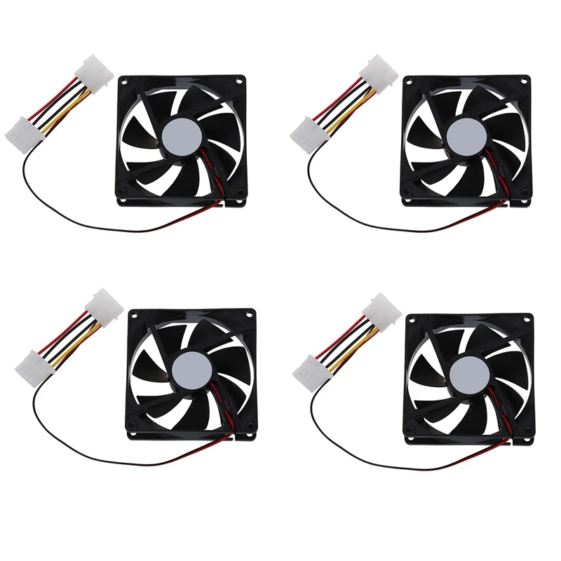 RISE-4X DC 12V 4 Pin Black Plastic PC Cooling Fan 90Mm X 90Mm X 25Mm