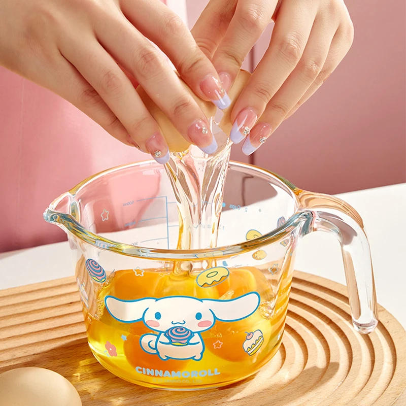 Hello Kitty Measuring Cup Sanrio Water Cup Anime with Scale Whisk Kitchen Glass Egg Cup Baking Tool Measuring Cup Cute Gift