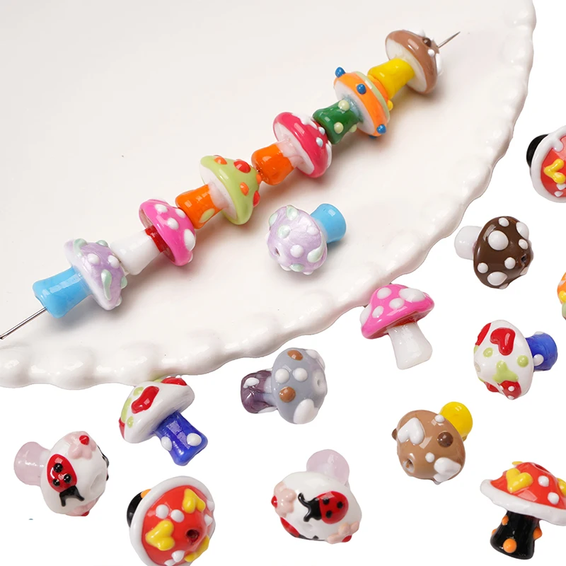 17x16mm1Pc/Bag Glass Hand-Painted Bead Mushroom Unique Bead String Handmade DIY Jewelry Bracelet Earrings Accessories