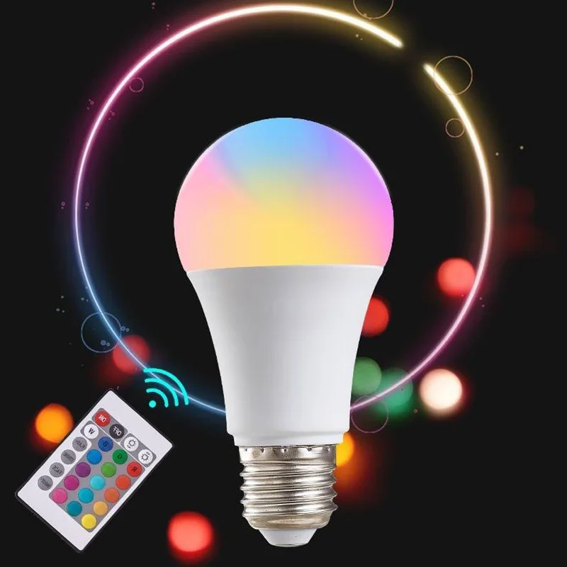 16 Colors 220V RGB Bulb LED Multicolor Bulb E27 Household Lighting Dimmable 24 Key Remote Control Smart Lamp Atmosphere Light