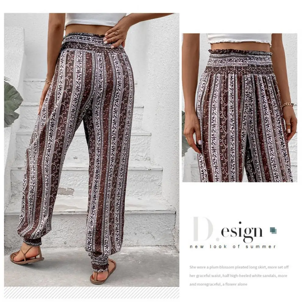 Pants Ethnic Style Wide Leg Yoga Pants for Women with High Waist Pockets Athletic Lounge Sweatpants for Summer Comfort Elastic