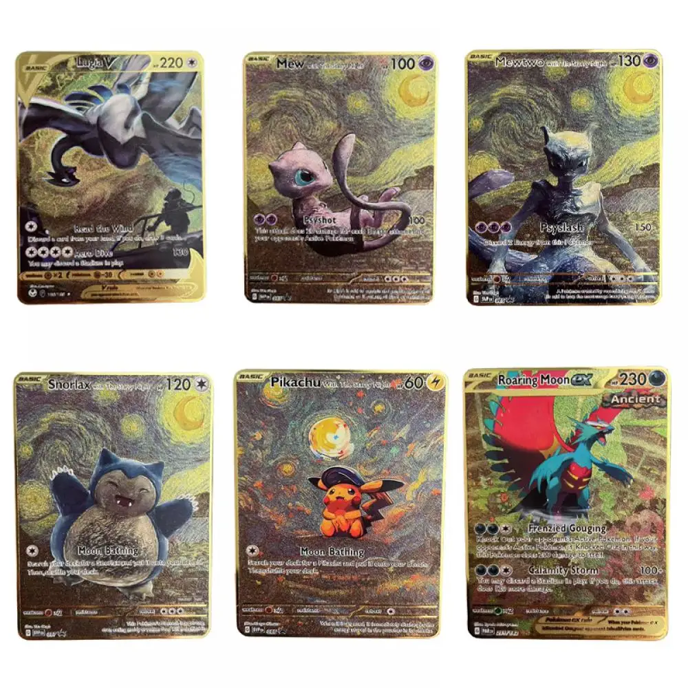 

Anime Pokemon Van Gogh Pikachu Charizard Mewtwo Metal Card Series Game Collection Card Cartoon Game Boys Toy Holiday Gift