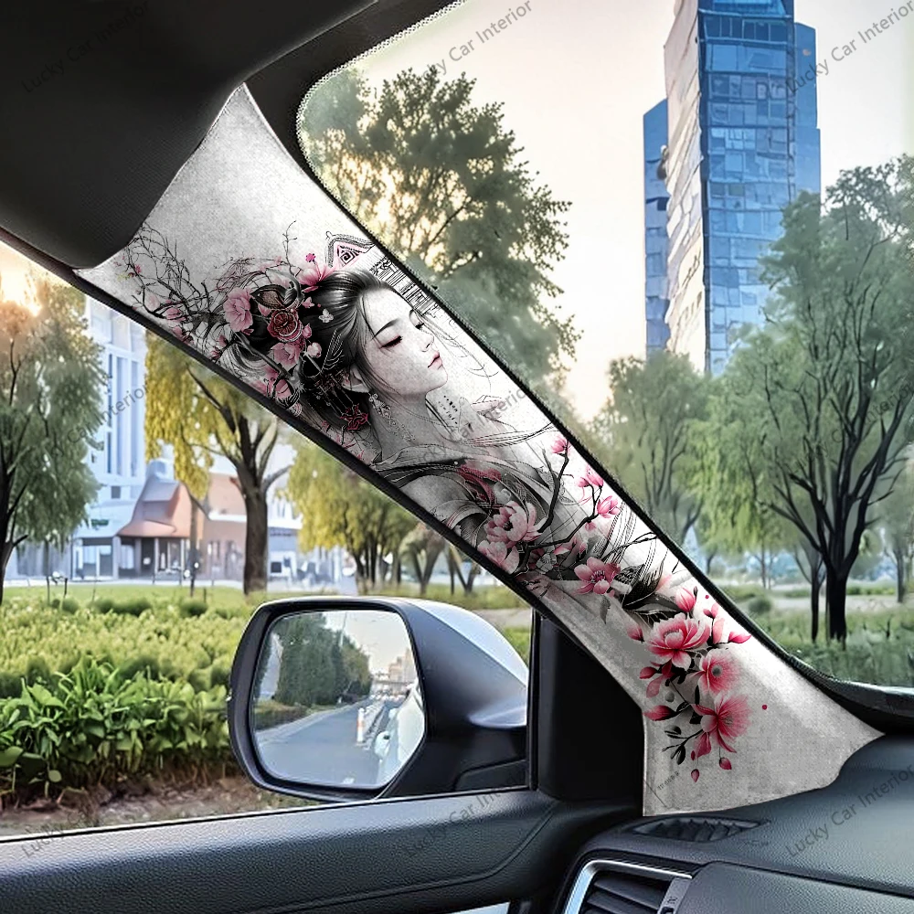 1 Pair of Flower Geisha Car Stickers, A-Pillar Decoration Stickers, Car Interior Modification Decoration Supplies