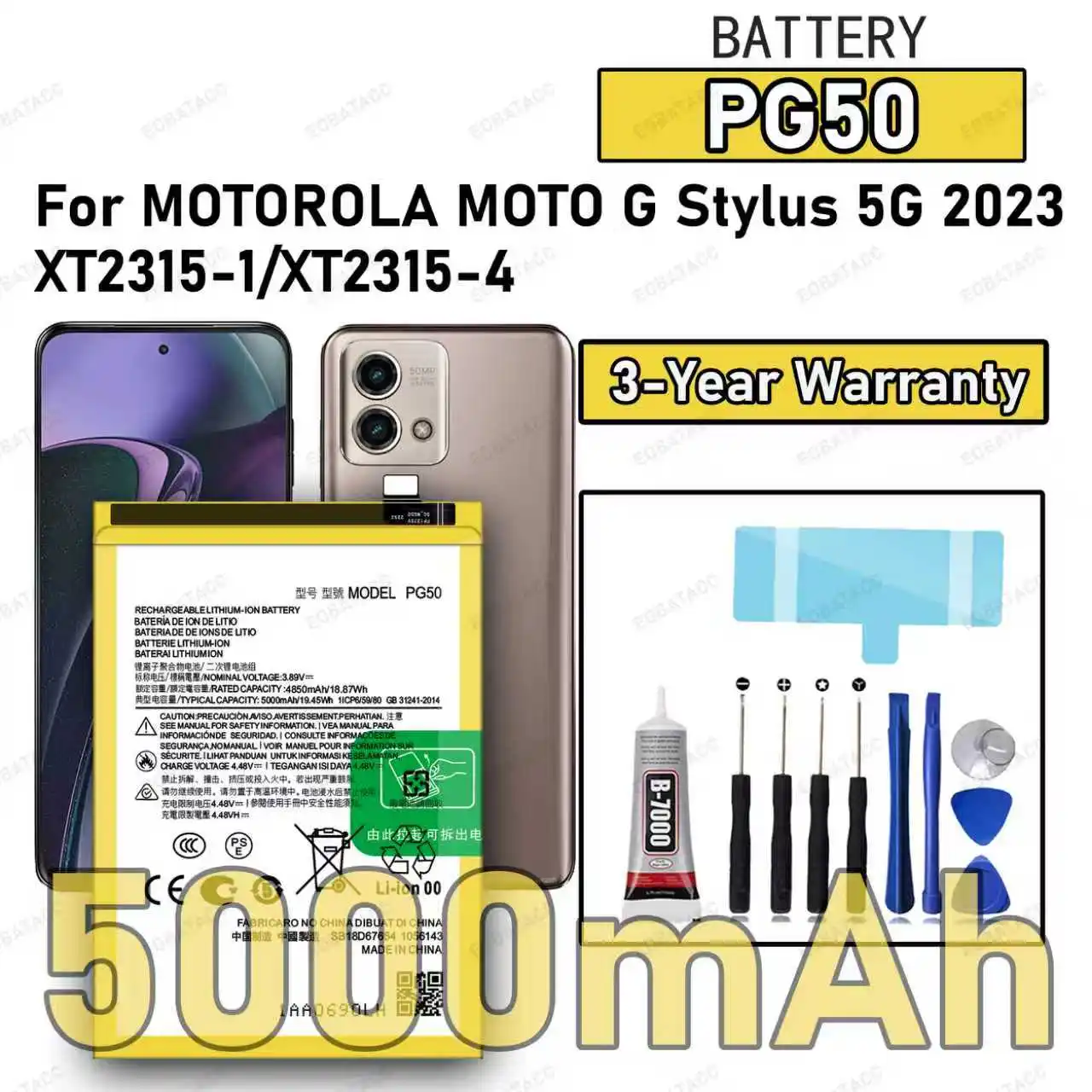 

100% New High Quality PG50 Battery For MOTOROLA MOTO G Stylus 5G 2023/XT2315-1/XT2315-4 Replacement Battery Bateria+Free Tools