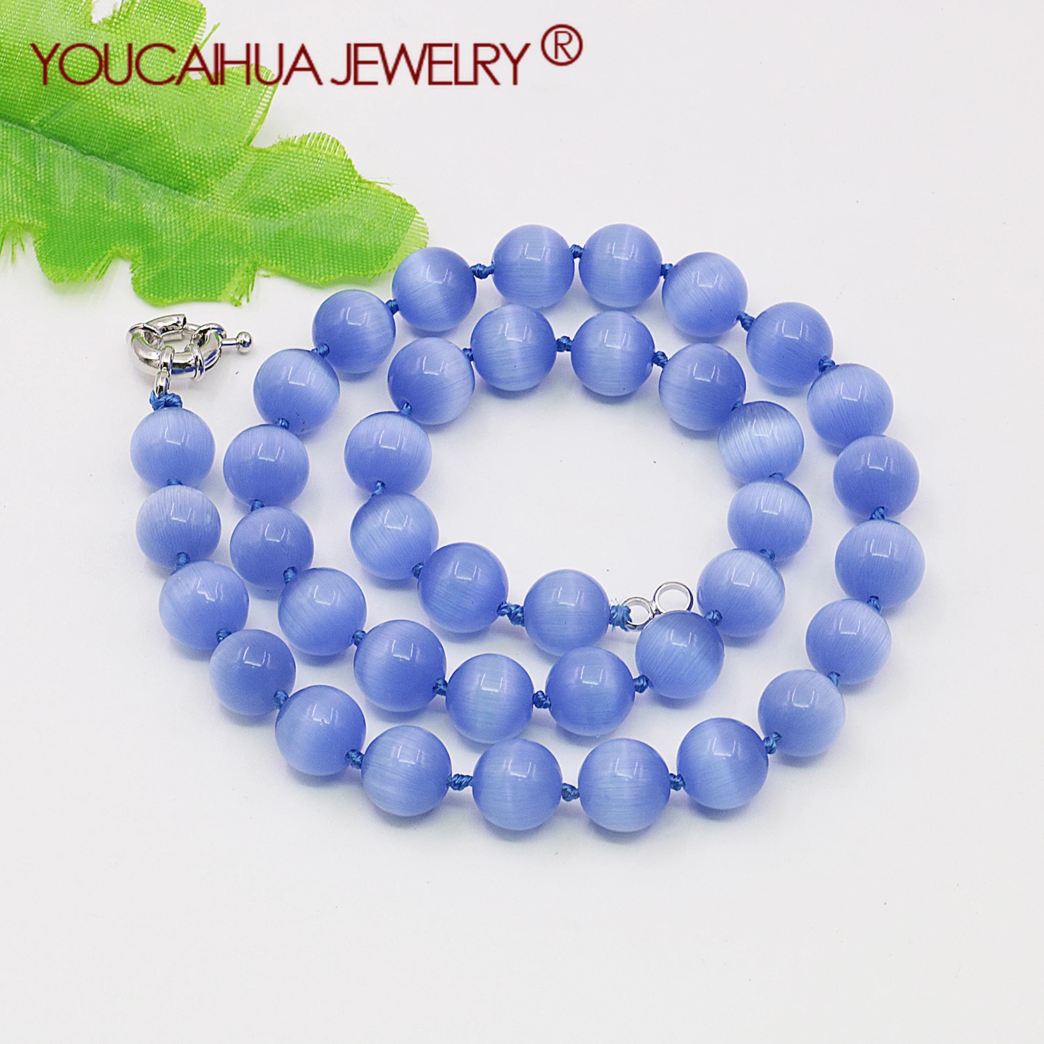 10mm Natural Blue Cat\'s Eye Stone Round Beads Necklace/Earring Sets Transparent,Opal Jewelry 18inch,Round Button,Gift for Women