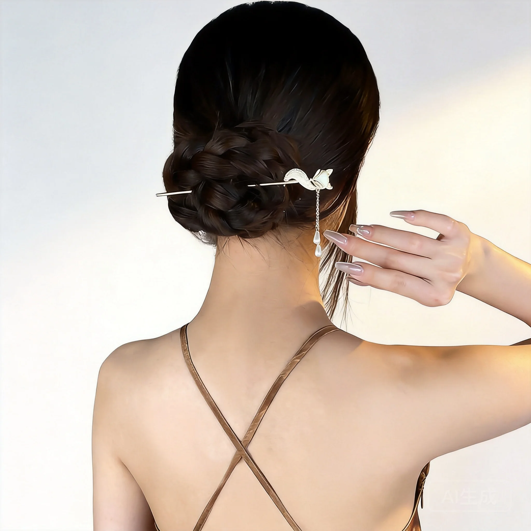 Chinese Style Auspicious Wealth Attracting Lucky Fox Design Cat Eye Stone Pearl Tassel Hair Stick Traditional Lovely Women Hairp