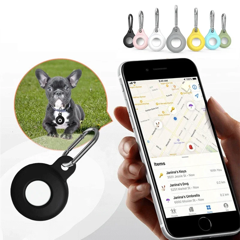 GPS Airtags Tracking Device Cover Anti Loss Dog Tracker Locator Airtag Liquid Silicone Portable Keychain for Apple Air Tag Case