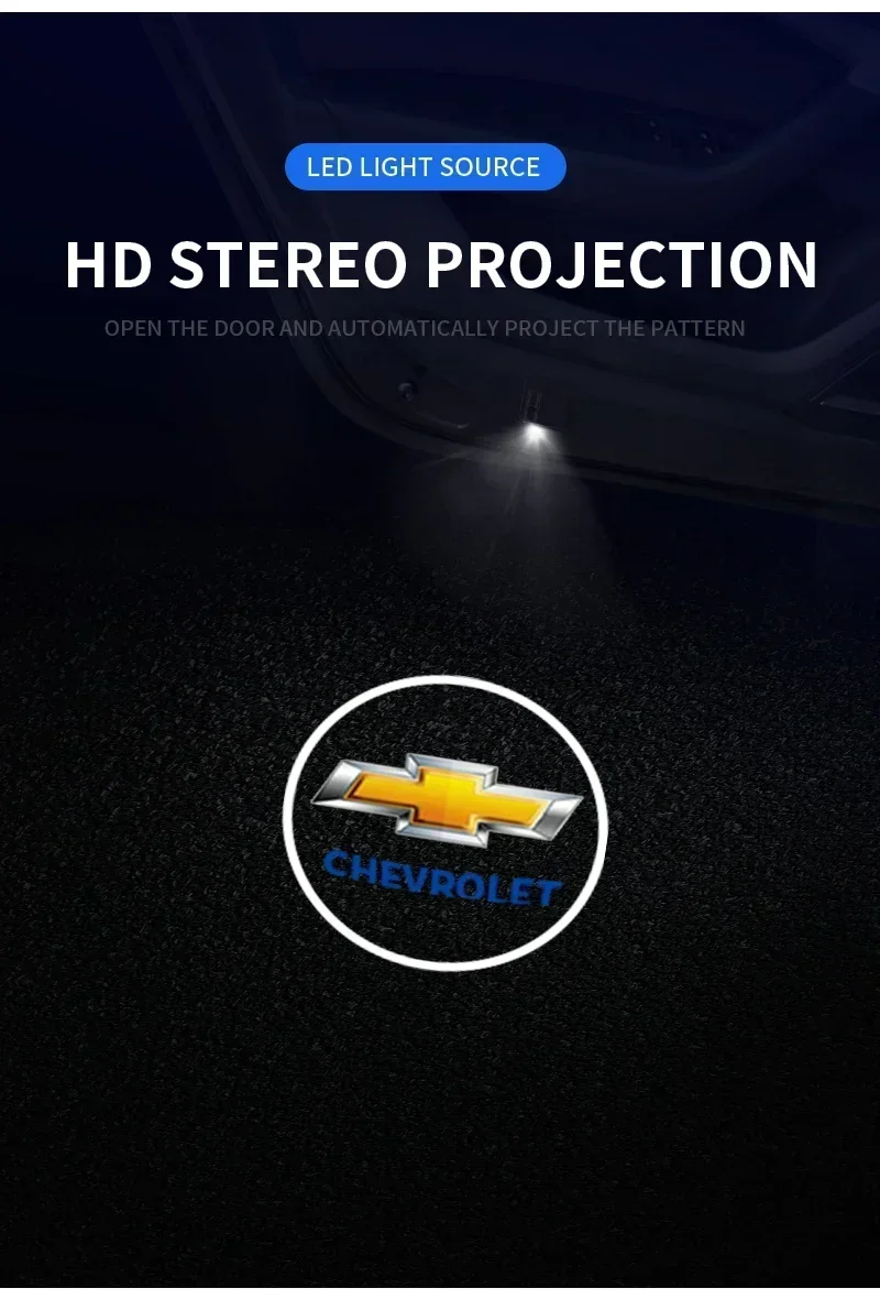 

2 шт. светодиодный проектор для дверей автомобиля, подходит для Chevrolet Silverado Impala Malibu Equinox Cruze Camaro Cavalier Blazer Spark TrailBlazer