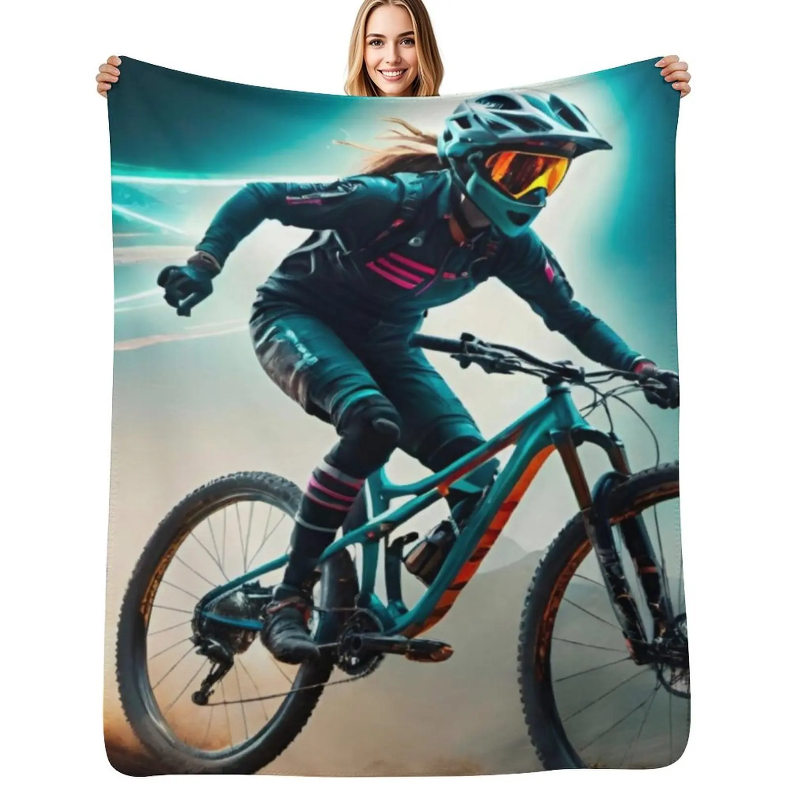 

High-Tech Mountain Biking Adventure Throw Blanket Year Round Soft Comfortable Blanket for Home