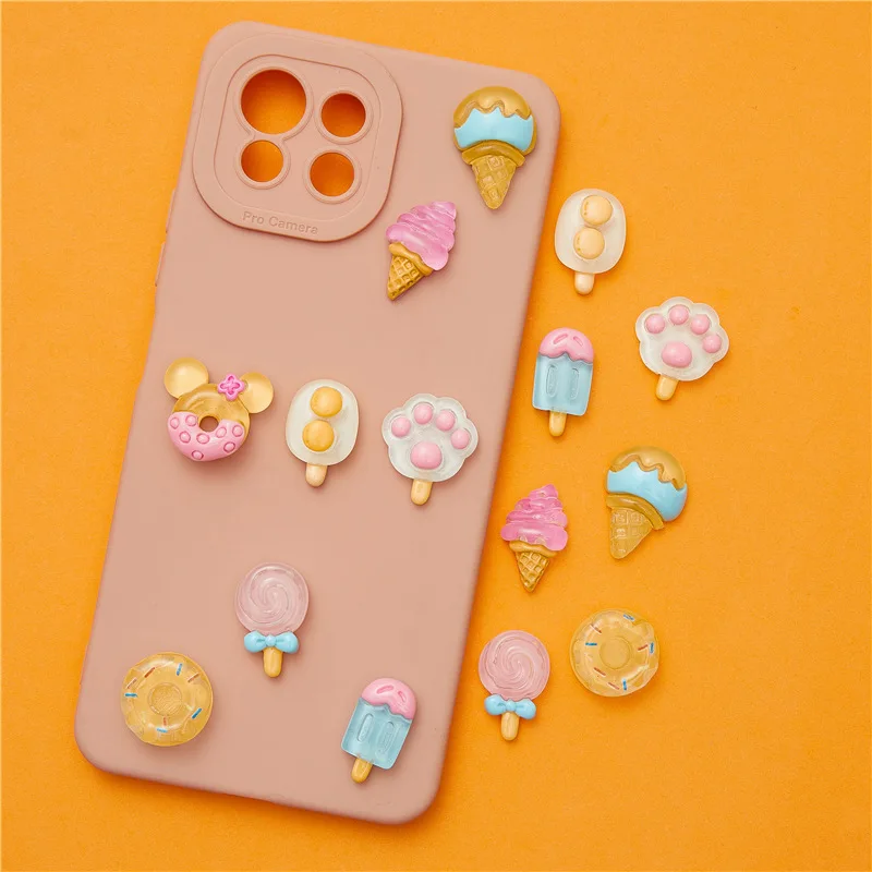 10PCS Mini Cartoon Ice Cream Popsicle Flat Back Resin Cabochon Rhinestone Applique DIY Jewelry Craft Decoration Accessories