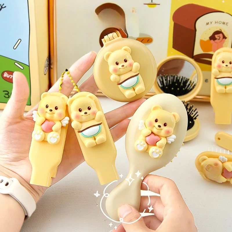 Cute Bear Air Cushion Hair Brush Portable Mini Detangling Comb for Women Travel Anti-Static Scalp Massage Hair Tools