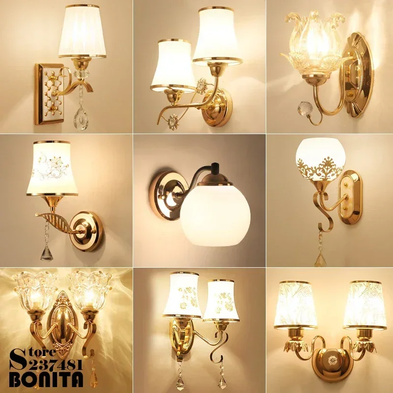 cristal diamante arandela quarto corredor escada europeu retro lampada de parede luxo flor vidro branco zine liga luz parede k9 01