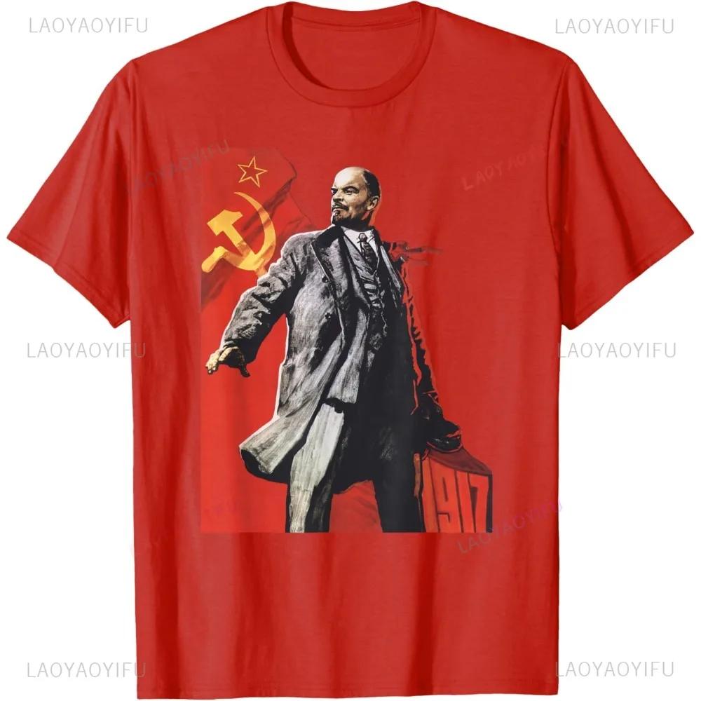 Lenin Forever Soviet Union USSR Russia Retro T-Shirt Vintage Style Graphic Casual Fashion Loose Tshirt Cotton Short Sleeve Tees