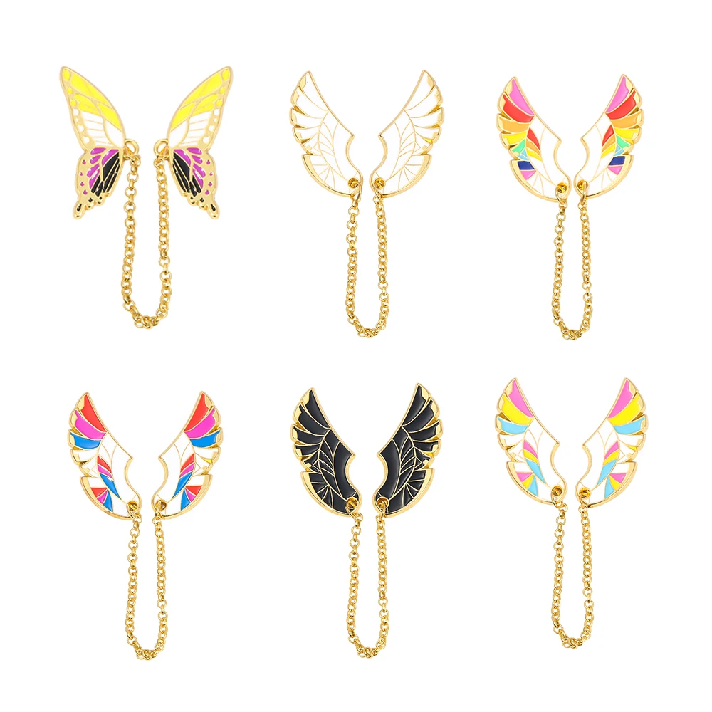 Pride Wings Enamel Pins Butterfly Wings Tassel Chain Brooch Metal Feather Lapel Pin Suit Coat Breastpin Women Men's Accessories