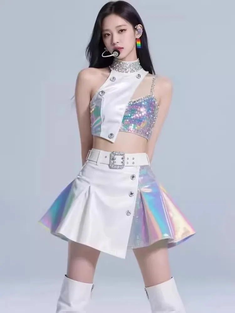 

White Kpop Female Group Dance Performance Outfit Stage Bar Gogo Show Costume Korean Style Female Ensemble Ethnic Stage Wear