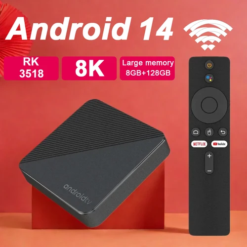 Android TV Box 8G RAM 128G ROM memoria grande Android 14 3518 compatible con HD 4K 8K 2,4G y 5G WIFI BT5.4 reproductor multimedia de voz decodificador