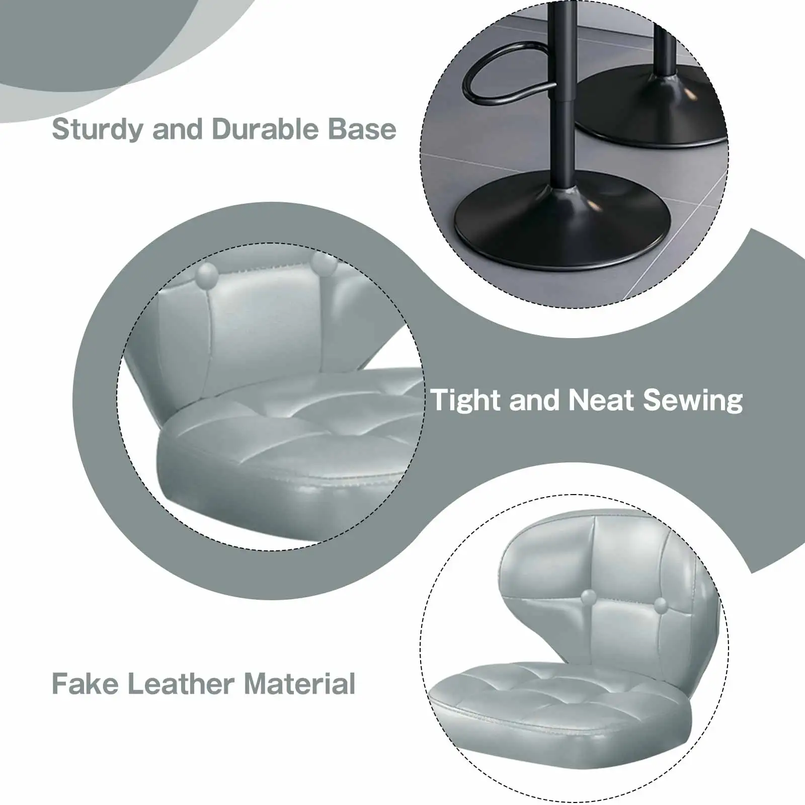 مجموعة مقاعد البار مكونة من 4 قطع، كراسي دوارة بارتفاع قابل للتعديل مع مسند ظهر، مقاعد جزيرة المطبخ من جلد البولي يوريثان لبار المنزل
