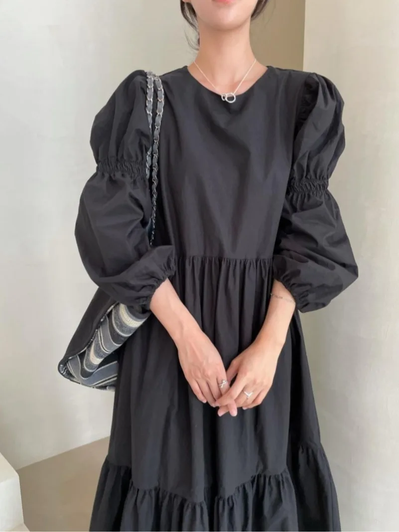 

Шикарный ретро простой круглый плиссированный дизайн, свободный цвет, универсальный женский свитер Bubble Sve Maxi Dr, для поездок на работу