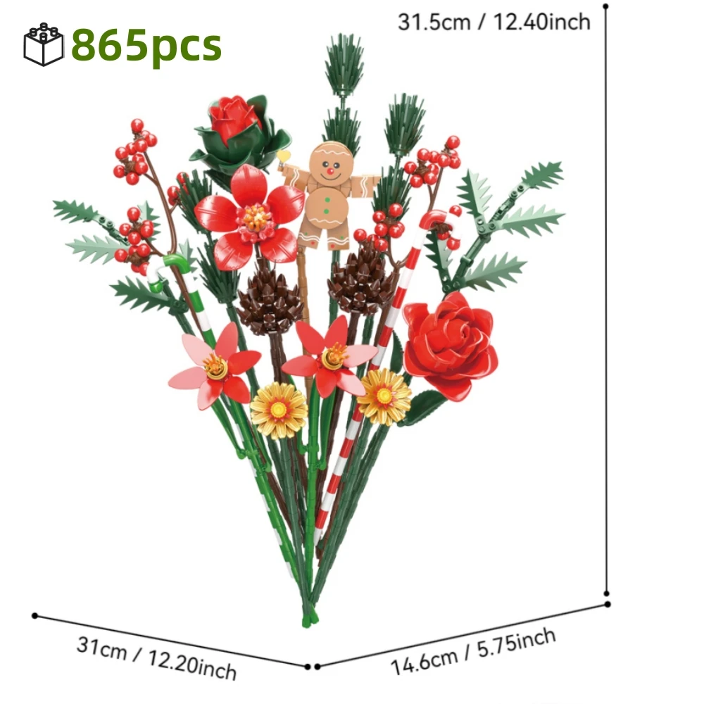 865 قطعة سلسلة عيد الميلاد اللبنات نموذج ديكور احتفالي باقة الورود الزنجبيل الدمى سطح المكتب هدية مزخرفة للبالغين طفل