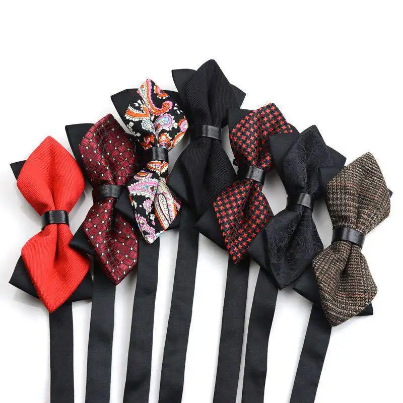 Red Brown Green Bowtie For Men British Style Double-layered Bowknot Wedding Party Tuxedo Butterfly Polyester Cravat