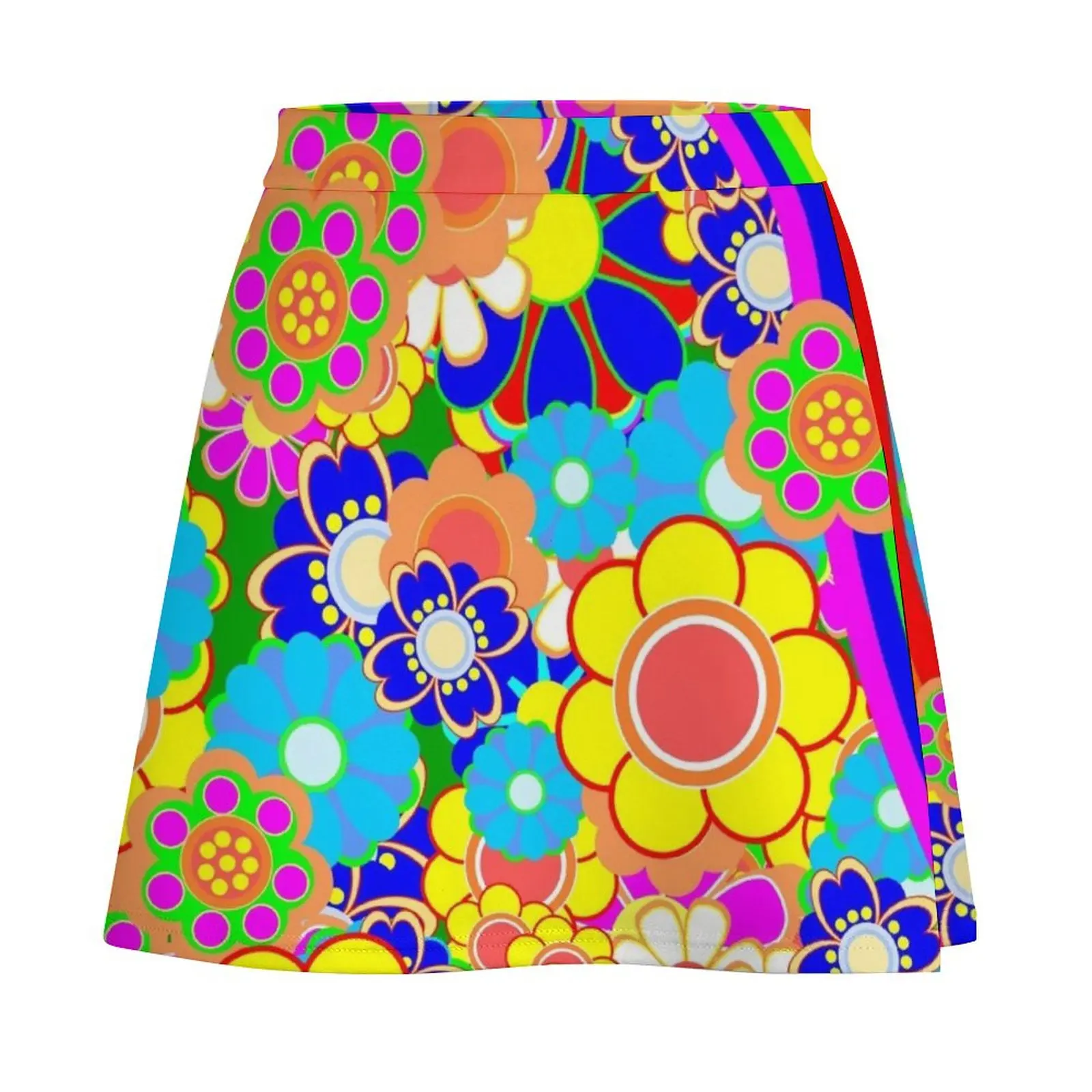 Retro Vintage Flower Power Rainbow Pattern Mini Spódniczka sukienki letnie kobiety 2025 ekstremalna mini sukienka