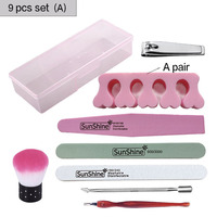 SunShine 6/7/9pcs Nail Files Set 100/180 Professional Manicure Files Nail Clipper Makeup Pedicure Brushes Tool Extension Kits