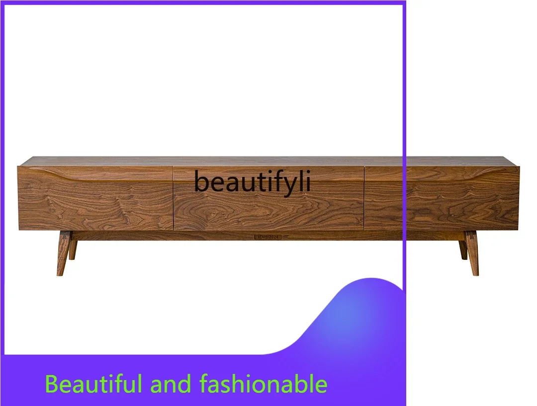 

xz1Original design solid wood audio-visual cabinet whole board black walnut modern simple TV cabinet