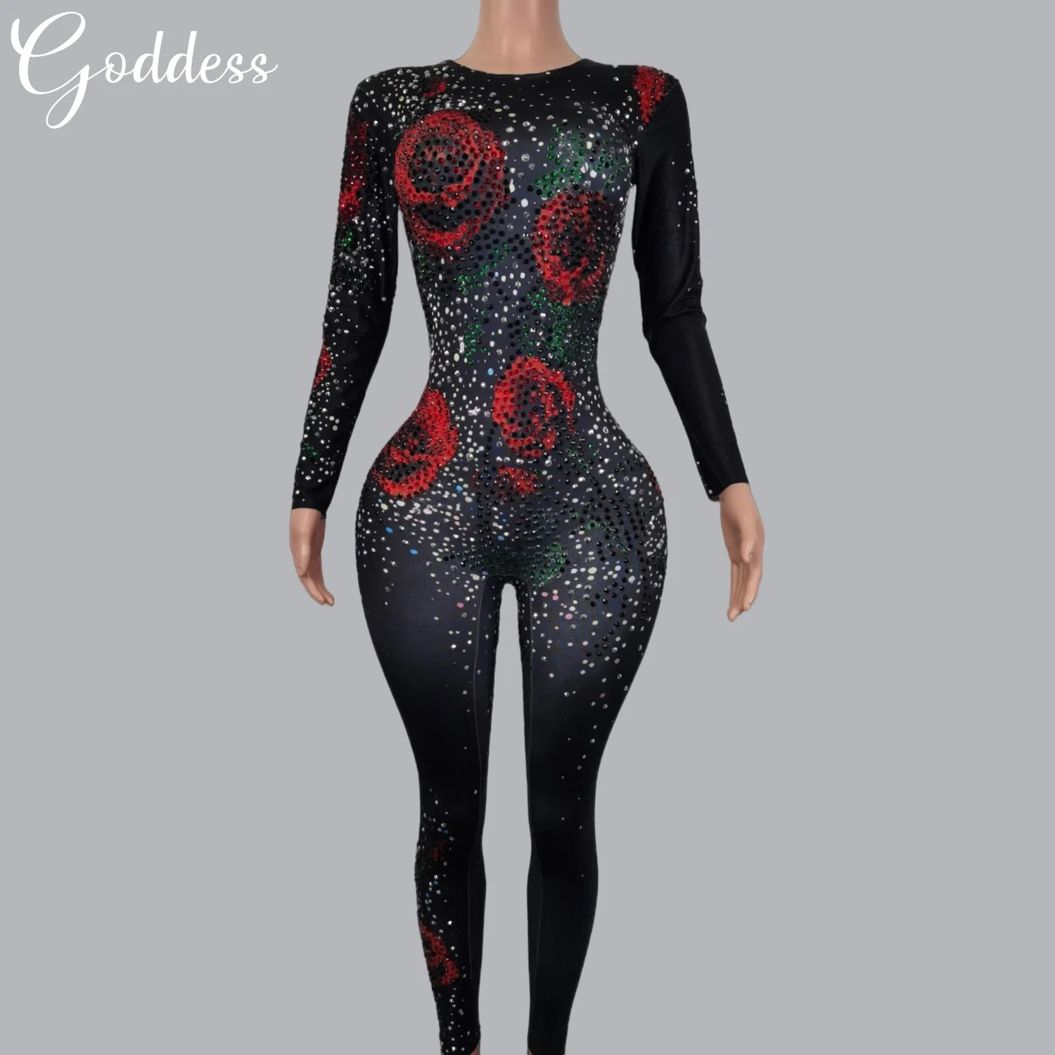 

Classic Women Sparkly Rhinestone Rose Sexy Jumpsuit Birthday Celebrate Prom Wear Dance Troupe Performance Jumpsuit Club Leggings