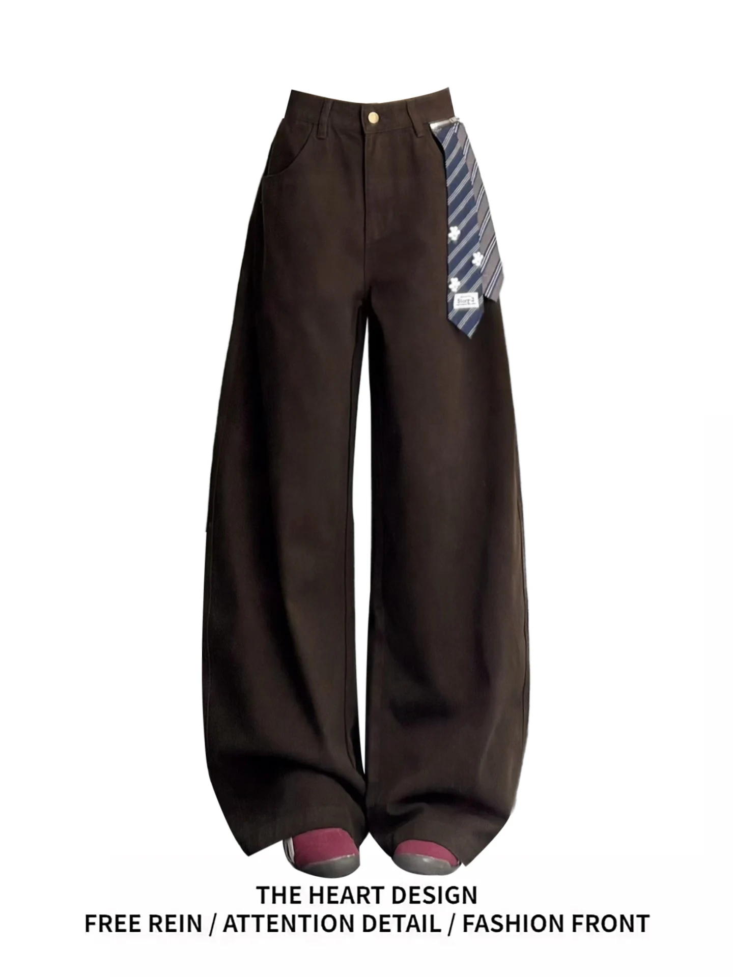 

Retro Wide Leg Jeans Women's Loose Fit Patchwork Denim Pants High Waist Trousers Autumn 2025 New Sle Design Sense Tie