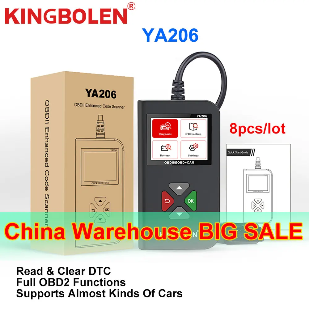 

[Clearance sale]KINGBOLEN YA206 Code Reader Car Engine check OBDII EOBD Battery Test Auto Diagnostic Tool OBD2 PK CR3001