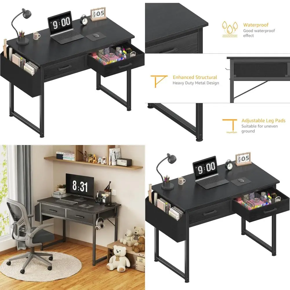 

Компактный игровой стол с тканевым ящиком 32 для спален, два ящика, идеально подходит для небольших помещений, черный