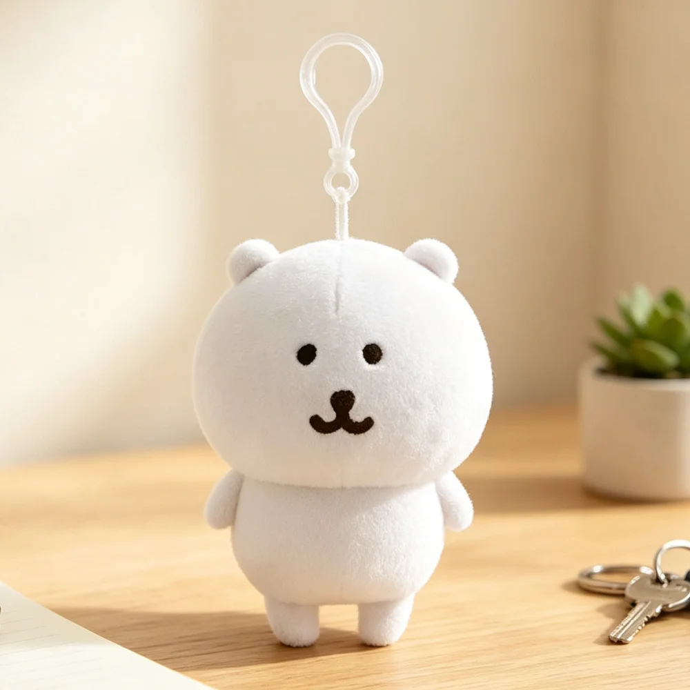 Cute White Bear Plush Keychain Kawaii Soft Stuffed Backpack Charm Adorable Bag Pendant Ornament Lovely Decor Gift