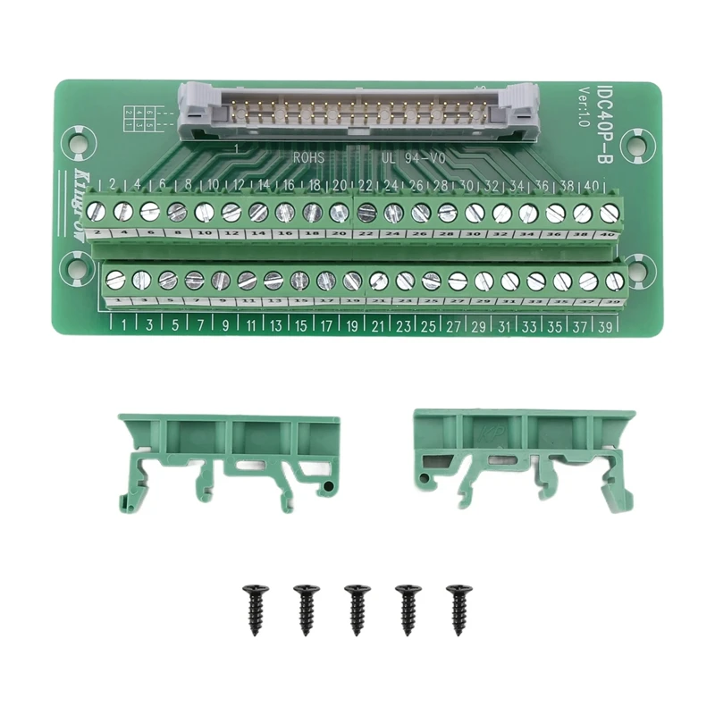 A46T IDC40P 40Pin Connector Strip Breakout Board Terminal Block Plug PLC Interface with Bracket, for PLC, DIN Rail Mount